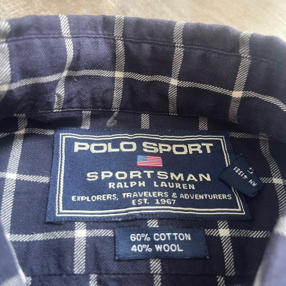 Polo Sport Sportsman Ralph Lauren Navy Cotton Wool Shirt Mens Medium Bin F-17 - Picture 3 of 6